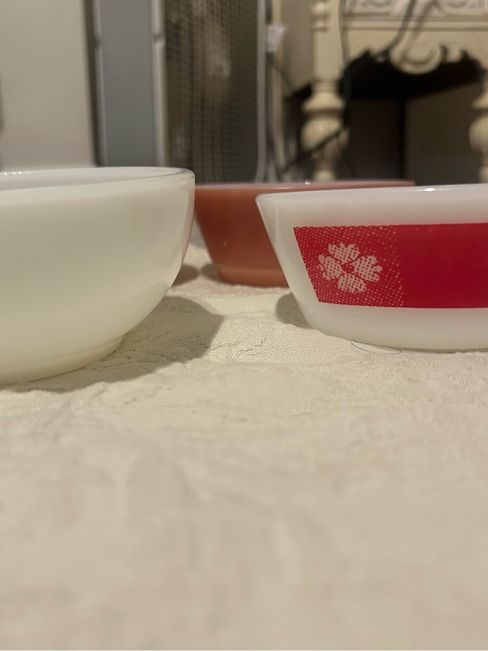 Fire King White Mixing Bowls with Red Floral Band
